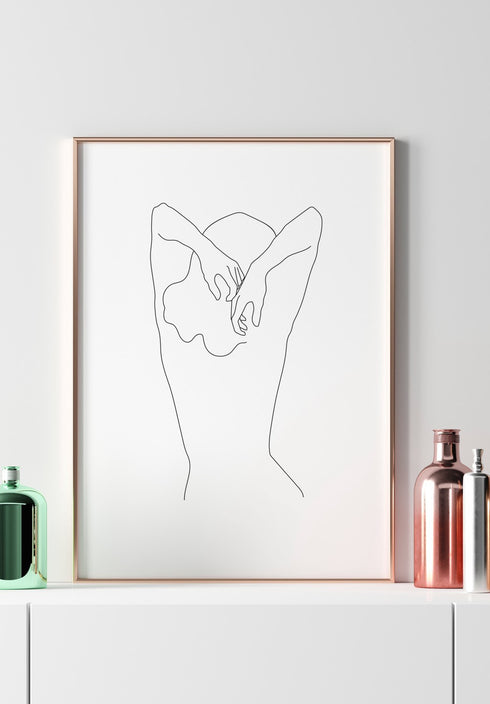 black and white woman shoulders line art poster